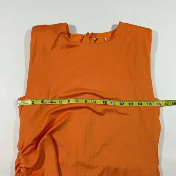 Evereve Zoe Strong Shoulder Midi Dress Size Small Tangerine - Picture 9 of 10